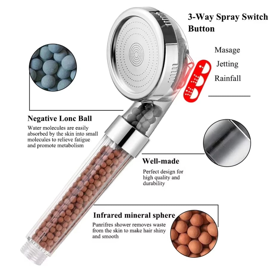 Functions High Pressure SPA Shower Head Water Saving Handheld Rainfall Bathroom Accessory Anion Filter Shower for Bathroom Decor