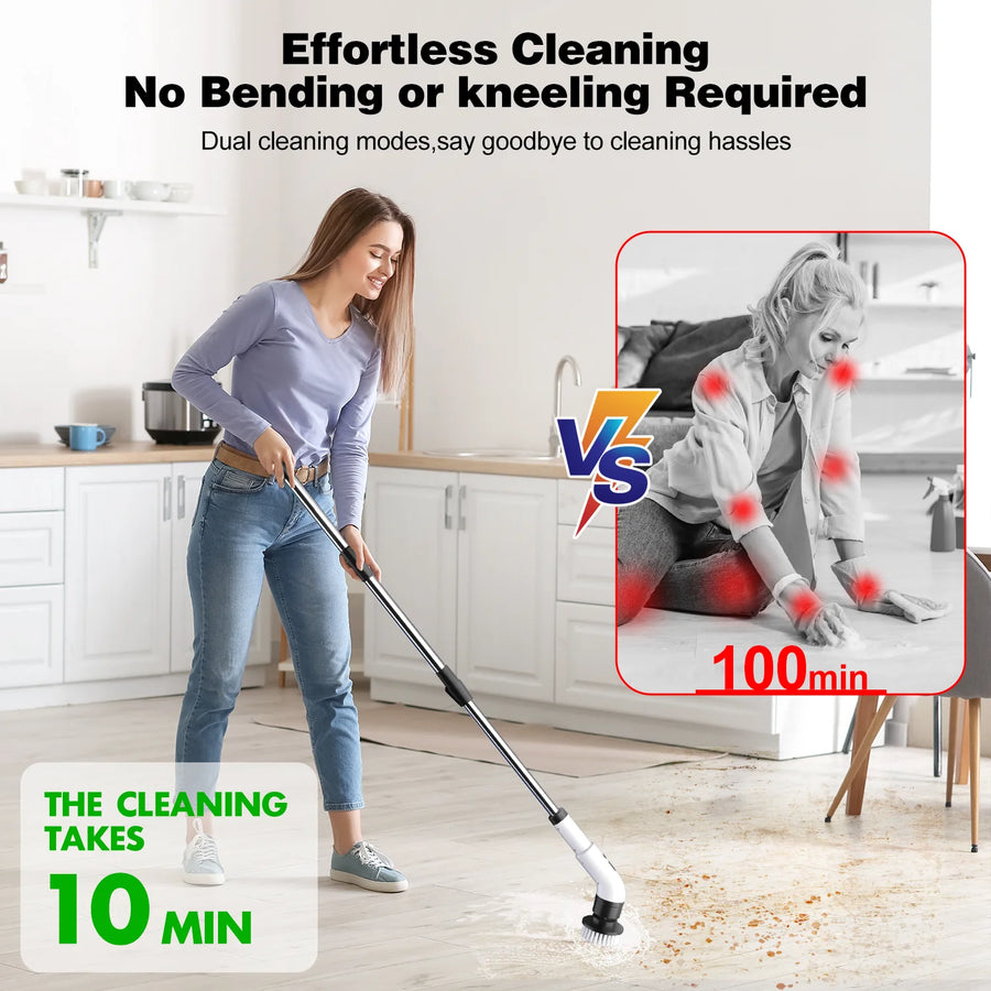 Electric Spin Scrubber Cordless - Power Scrubber for Shower Cleaning, Bathroom Scrub Brush with 7 Replaceable Brush Heads & Extendable Handle, 2-Speed Electric Cleaner