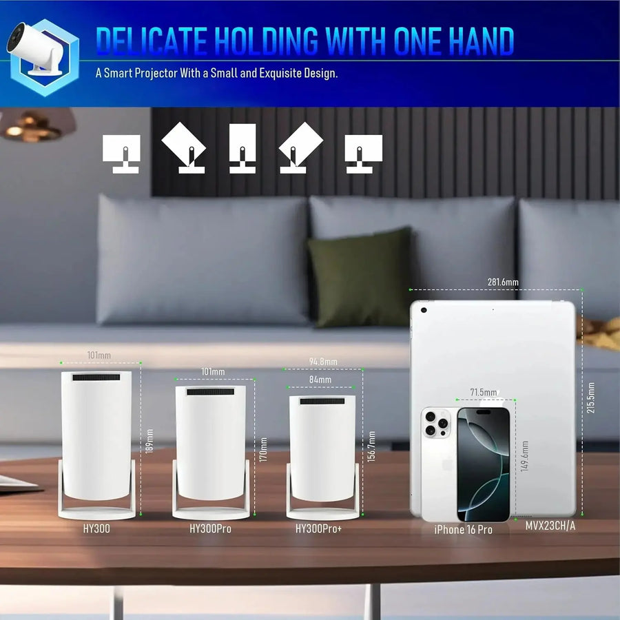 DDC Mini Projector,Upgraded Smart 4K Projector with Wifi 6 and Bluetooth 5.4,Portable Projector with Android 11, Automatic Keystone Correction,180 Degree,130 Inch Display (White)