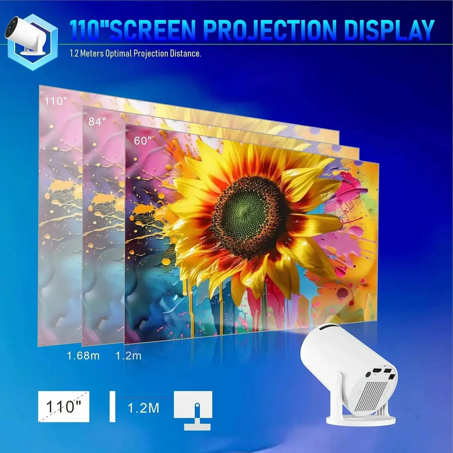 DDC Mini Projector,Upgraded Smart 4K Projector with Wifi 6 and Bluetooth 5.4,Portable Projector with Android 11, Automatic Keystone Correction,180 Degree,130 Inch Display (White)