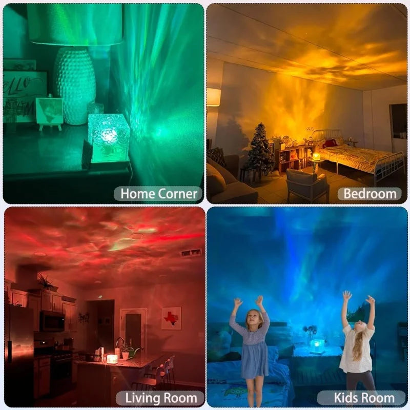 Dynamic Rotating Water Ripple Projector Night Light 3/16 Colors Flame Crystal Lamp for Living Room Study Bedroom Rotating Light
